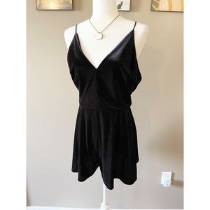 Lush Black Velvet Open Crisscross Back Romper